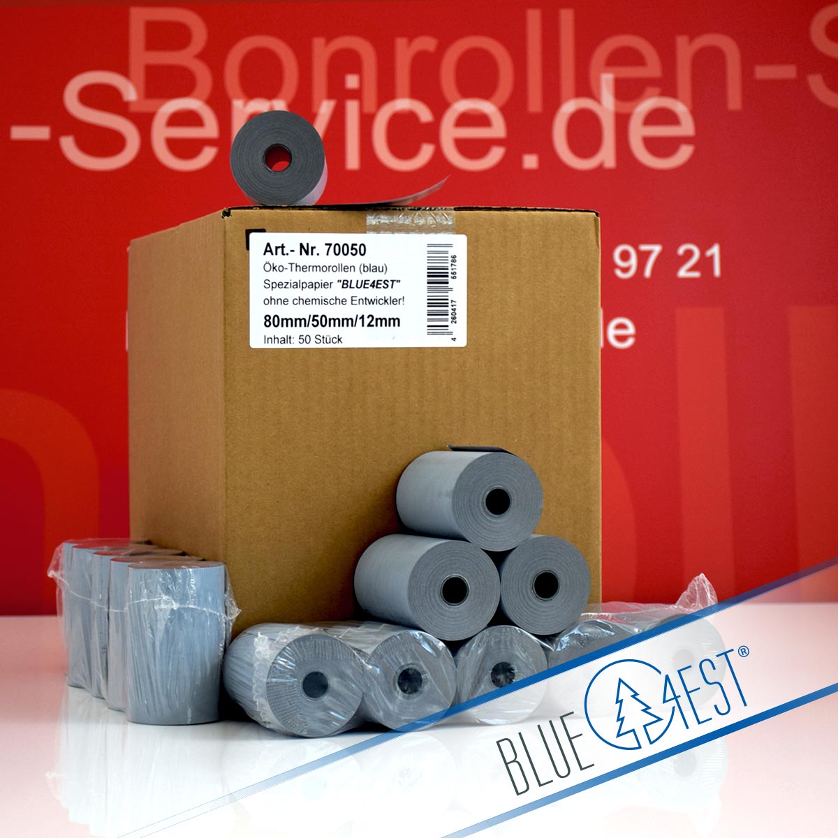 Umweltfreundliche Thermorollen Blue4est 80 / 50 / 12 blau