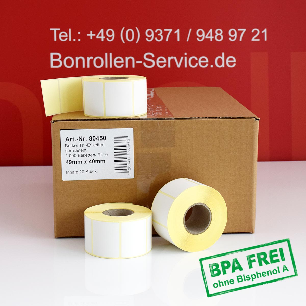 Thermo-Etikettenrollen ohne BPA, 49 x 40 für Avery Berkel, permanent