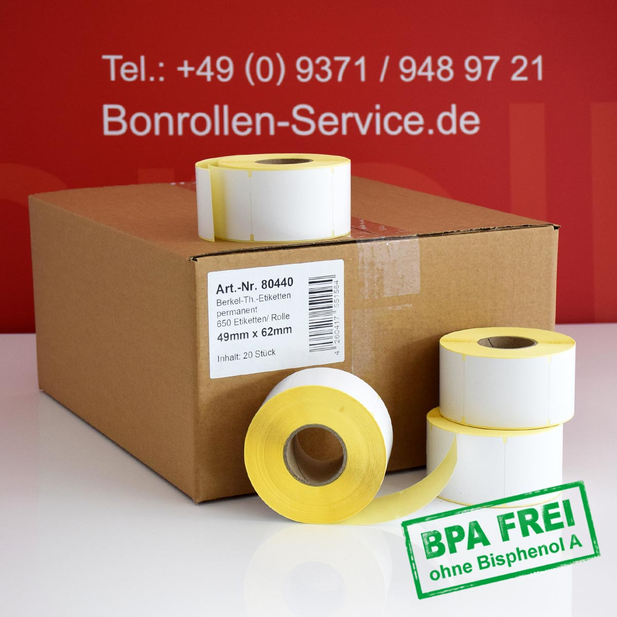 Thermo-Etikettenrollen ohne BPA, 49 x 62 für Avery Berkel, permanent