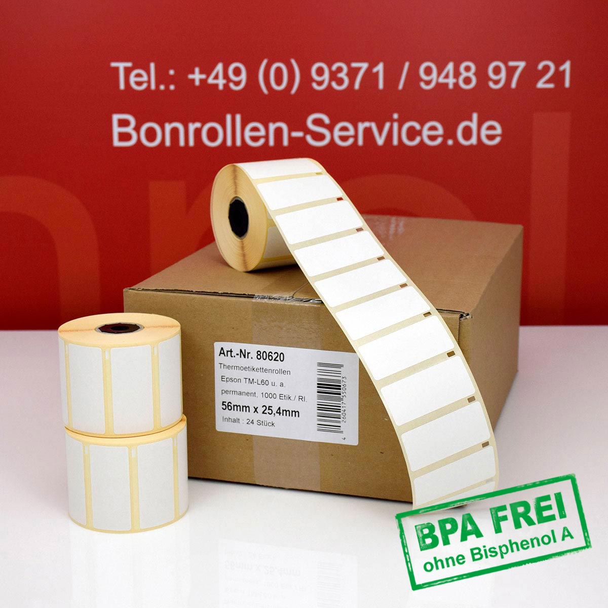 Thermorollen-Etiketten ohne BPA 56 x 25,4 mm permanent klebend