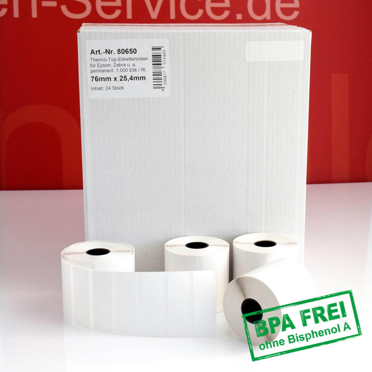 Thermorollen-Etiketten ohne BPA 76 x 25,4 mm permanent klebend