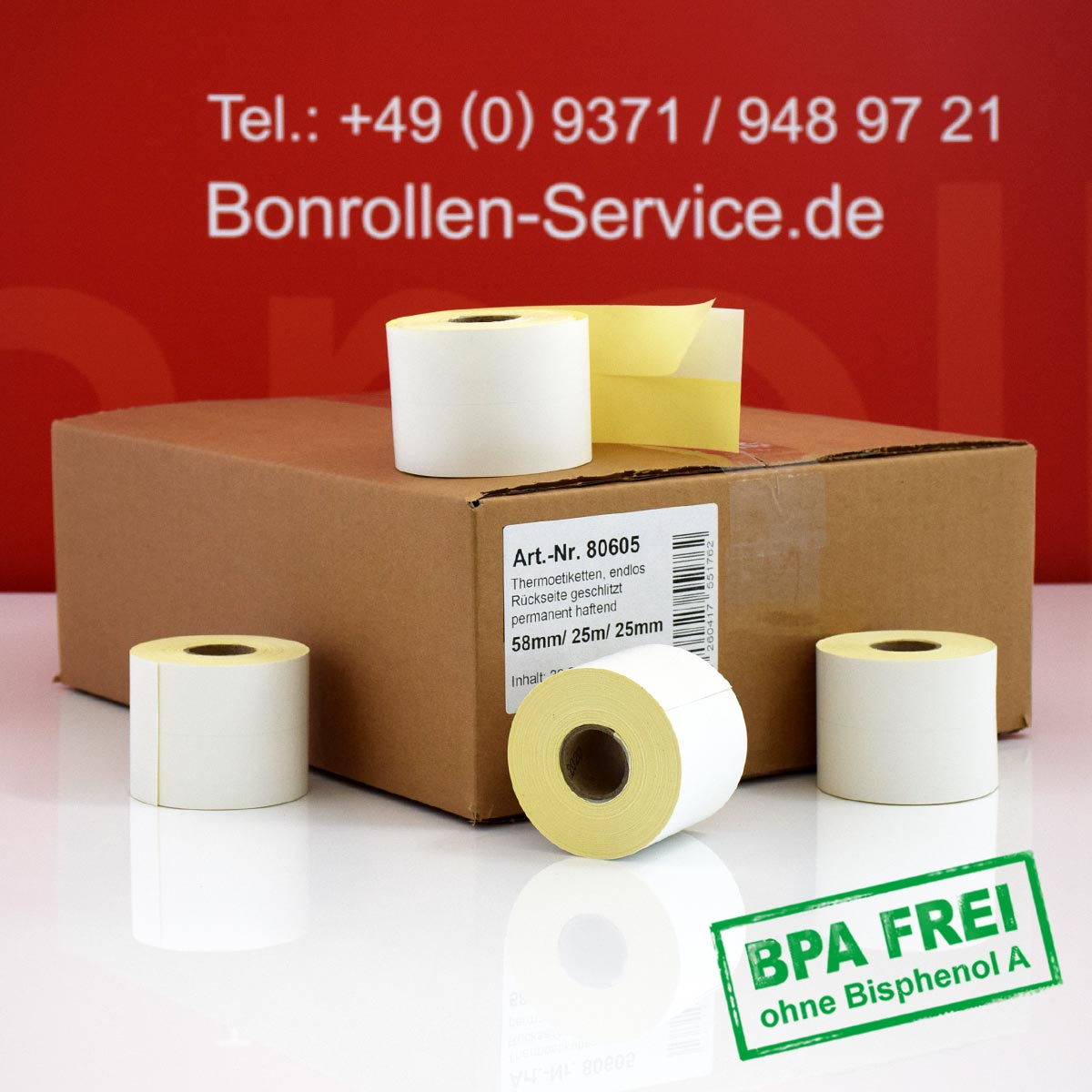 Thermoetiketten-Rollen ohne BPA 58 25m 25, permanent