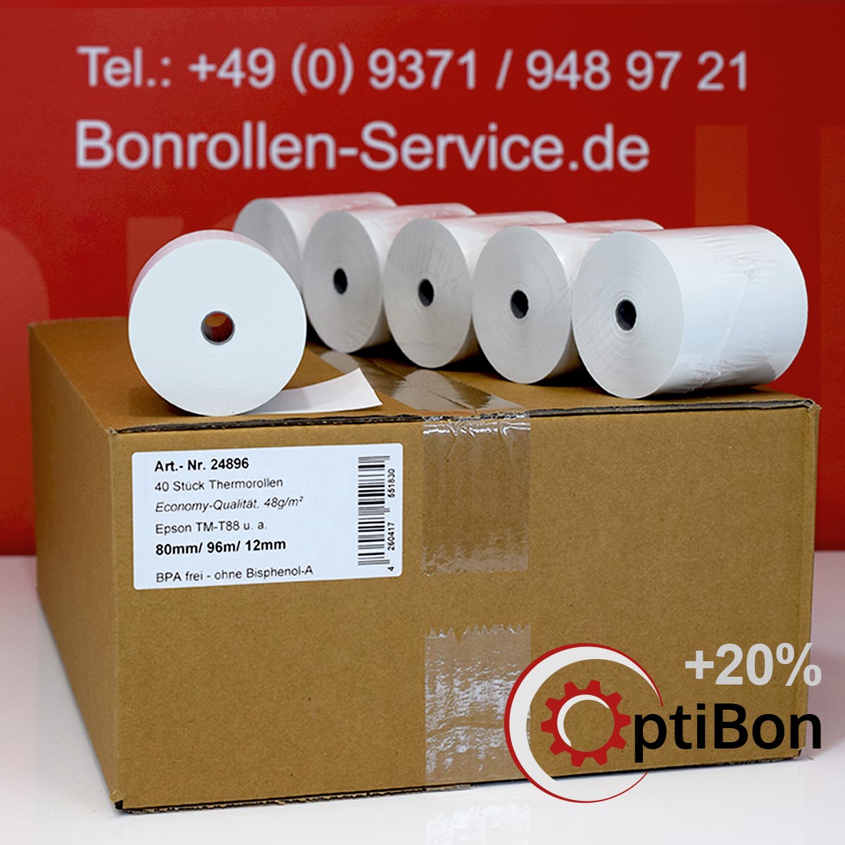 OptiBon-Thermorollen ohne BPA 80 / 80 / 12 - Economy, 48g/m², weiß