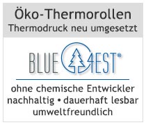 Kundeninformation zu umweltfreundlichen Thermorollen der Marke Blue4est - erhältlich unter www.bonrollen-service.de