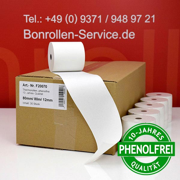 Thermorollen 80 80m 12 - phenolfrei, weiß, außenbeschichtet