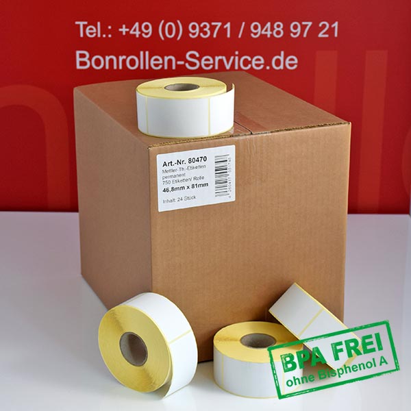 Thermo-Etikettenrollen Mettler Toledo 46,8 x 81 - BPA-frei, permanent klebend