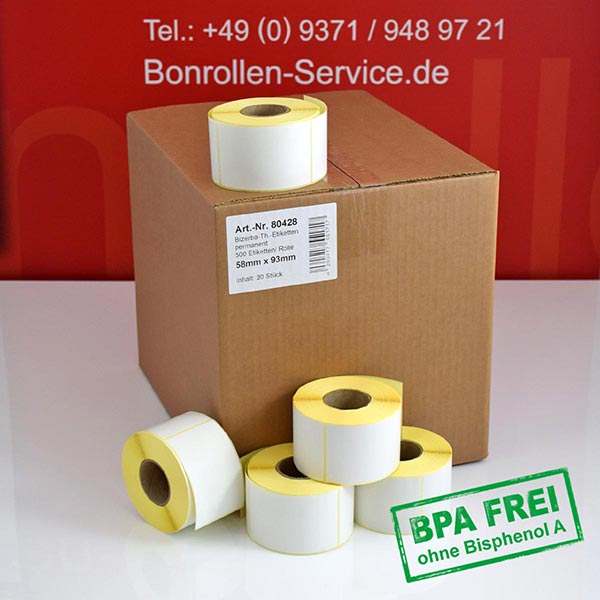 Thermo-Etikettenrollen Bizerba 58 x 93 - BPA-frei, permanent klebend