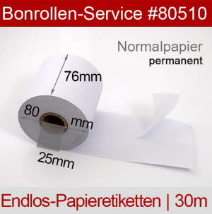 Etiketten 76 mm x 30 m - endlos, Normalpapier, permanent klebend