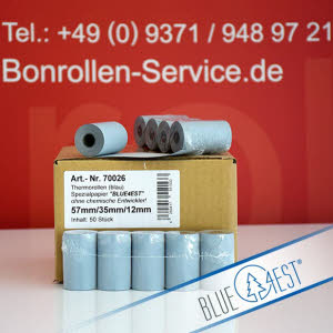 Öko-Thermorollen / Öko-EC-Rollen Blue4est 57/14m/12 - blanko, blau, außenbeschichtet