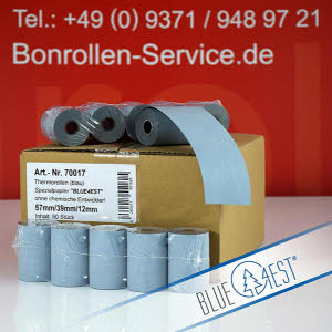 Öko-Thermorollen / Öko-EC-Rollen Blue4est 57/18m/12 - blanko, blau, außenbeschichtet