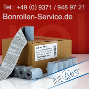 Öko-EC-Thermorollen / Öko-EC-Rollen Blue4est 57/18m/12 - mit SEPA-Text, blau, außenbeschichtet