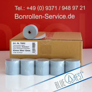 Öko-Thermorollen / Öko-Waagenrollen Blue4est 62/50m/12 - blau, außenbeschichtet