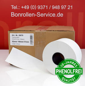 Extra-starke Thermorollen / Automatenrollen 82/150/51 - Innenwicklung, phenolfrei, weiß, außenbeschichtet