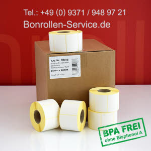 Thermo-Etikettenrollen Bizerba 58 x 43 - BPA-frei, permanent klebend