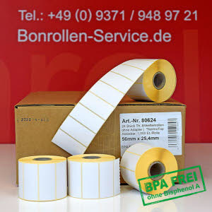 Thermoetiketten-Rollen 56 x 25,4 - BPA-frei, ablösbar klebend