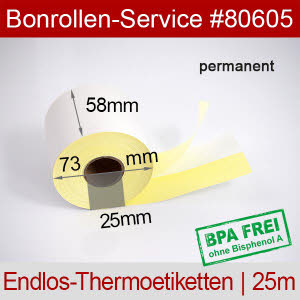 Thermoetiketten 58 mm x 25 m - endlos, BPA-frei, permanent klebend