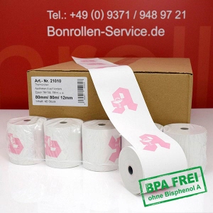 Apotheken-Thermorollen / Apotheken-Kassenrollen 80/80/12 - weiß, BPA-frei, außenbeschichtet