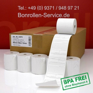 Thermorollen / Kassenrollen 80/80m/12 (mit Bewirtungstext) - weiß, BPA-frei, außenbeschichtet
