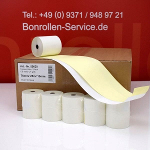 Kassenrollen (Normalpapier) 76 25m 13,3 - doppellagig, weiß/gelb (cb/cf), holzfrei