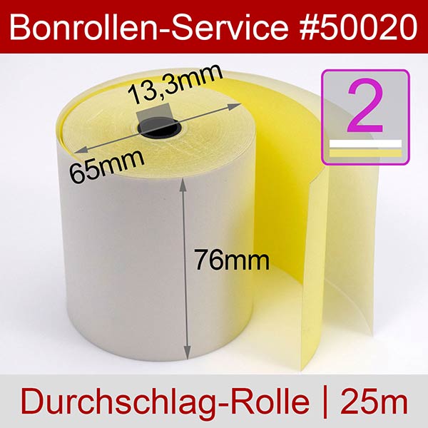 Bonrollen 76 25m 13,3 - doppellagig, weiß/gelb (cb/cf), holzfrei