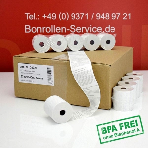 EC-Thermorollen / EC-Rollen 57/40m/12 - mit SEPA-Text, weiß, BPA-frei, außenbeschichtet