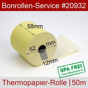 Thermobonrollen 58 50m 12 - gelb, BPA-frei, außenbeschichtet