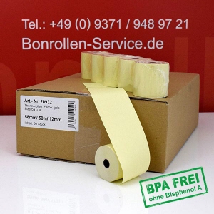 Thermorollen / Kassenrollen 58/50m/12 - gelb, BPA-frei, außenbeschichtet