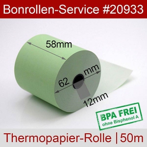 Thermobonrollen 58 50m 12 - grün, BPA-frei, außenbeschichtet