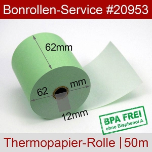 Thermobonrollen 62 50m 12 - grün, BPA-frei, außenbeschichtet
