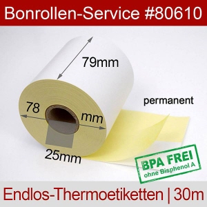 Thermoetiketten 79 mm x 30 m - endlos, BPA-frei, permanent klebend