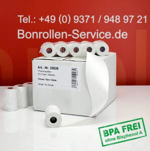 EC-Thermorollen / EC-Rollen 57/15m/12 - blanko, weiß, BPA-frei, außenbeschichtet