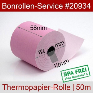 Thermobonrollen 58 50m 12 - rosa, BPA-frei, außenbeschichtet