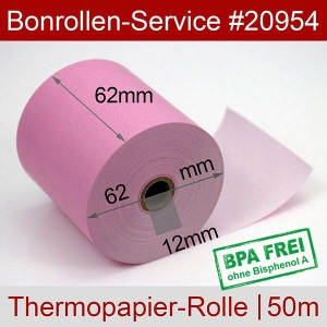 Thermobonrollen 62 50m 12 - rosa, BPA-frei, außenbeschichtet