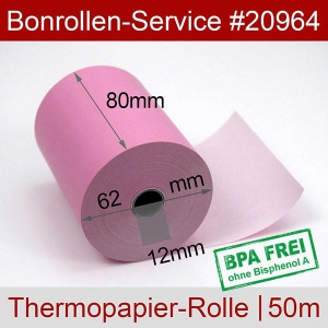 Thermobonrollen 80 50m 12 - rosa, BPA-frei, außenbeschichtet