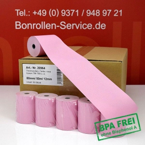Thermorollen / Kassenrollen 80/50m/12 - rosa, BPA-frei, außenbeschichtet