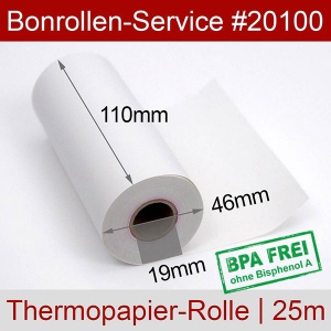 Thermobonrollen 110 25m 19 - weiß, BPA-frei, außenbeschichtet