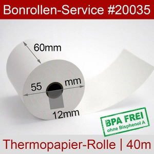 Thermobonrollen 60 40m 12 - weiß, BPA-frei, außenbeschichtet