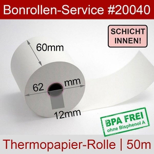 Thermobonrollen 60 50m 12 - weiß, BPA-frei, Innenwicklung
