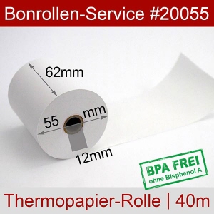 Thermobonrollen 62 40m 12 - weiß, BPA-frei, außenbeschichtet