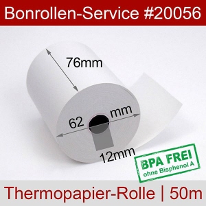 Thermobonrollen 76 50m 12 - weiß, BPA-frei, außenbeschichtet