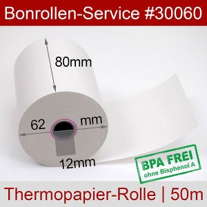 Thermobonrollen 80 50m 12 (TOP-Preis) - weiß, BPA-frei, außenbeschichtet
