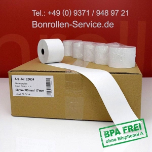 Thermorollen / Kassenrollen 58/80/17,5 - weiß, BPA-frei, außenbeschichtet