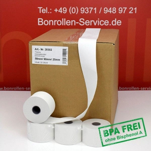Thermorollen / Automatenrollen 58/90/25,4 - weiß, BPA-frei, Innenwicklung