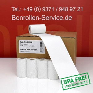 Thermorollen / Kassenrollen 80/25m/18,4 - weiß, BPA-frei, außenbeschichtet